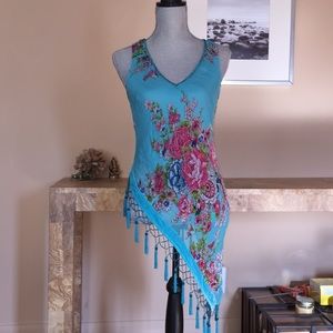 Cache velvet beaded asymmetric blouse